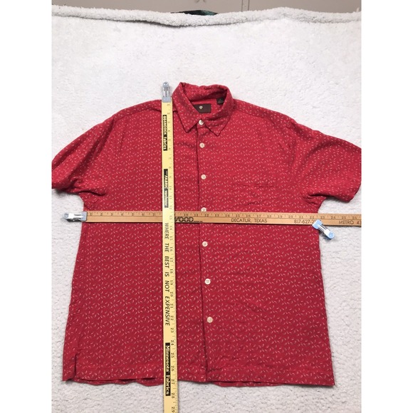 Toscano Silk Blend Button Shirt Mens Medium Red Geometric Short Sleeve Casual - Picture 10 of 13